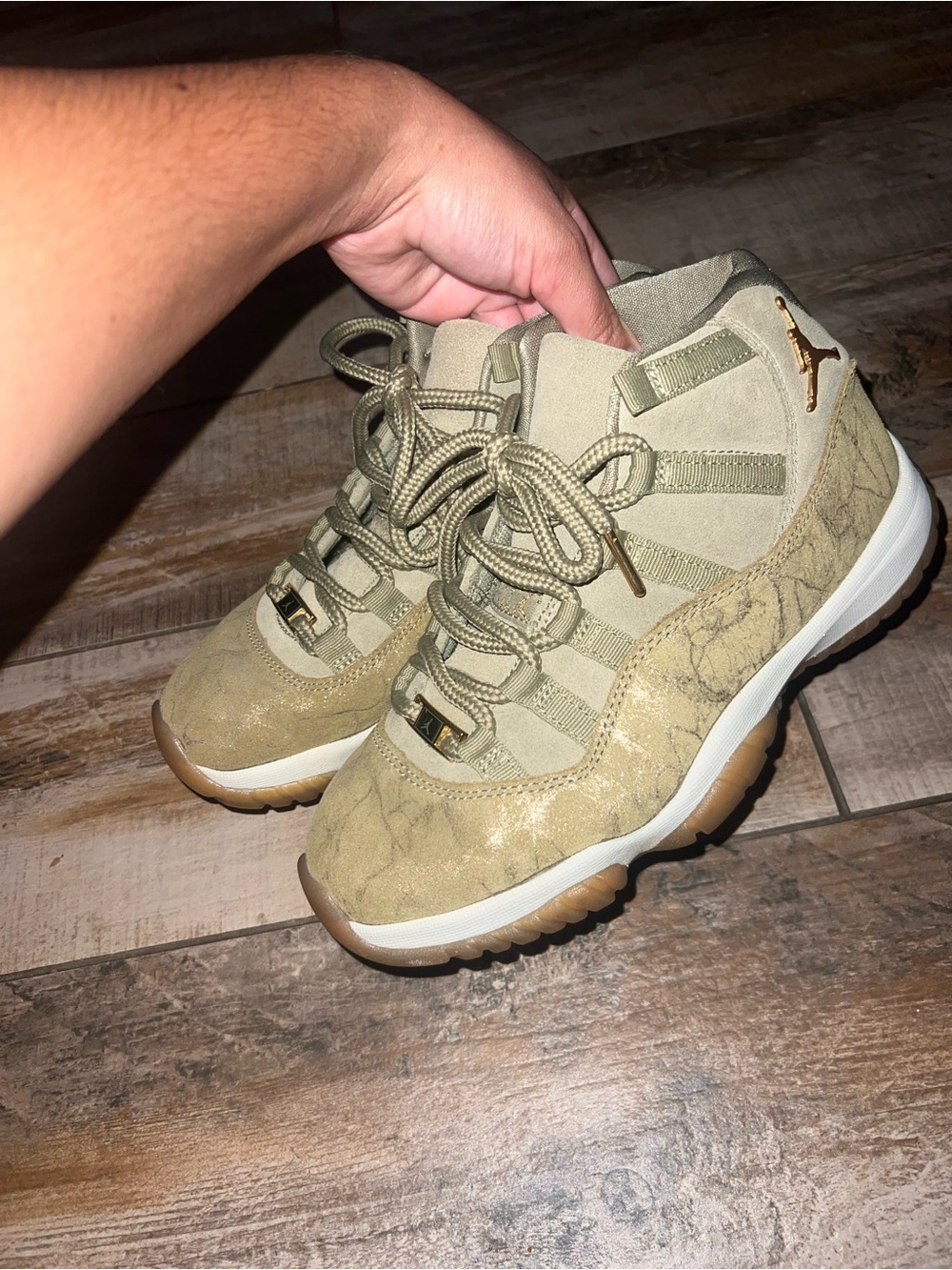 Jordan Women’s Mid-Top Sneakers in Olive with Gold Jumpman